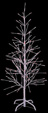 This image shows the white wrapped fake birch tree on a black background. The branches have red and pure white LED lights.