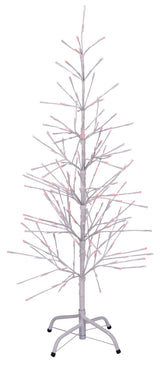 This image shows the white wrapped fake birch tree on a white background. The branches have red and pure white LED lights.