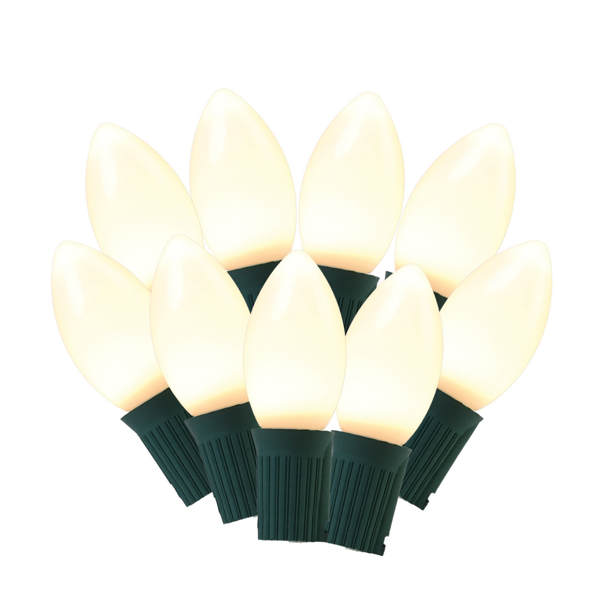 This image shows the ceramic white lights on a white background.