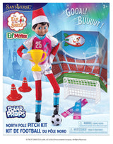 This image shows the packaging that this soccer kit comes in. It reads "Santaverse. The Elf on the Shelf Elf Mates. Polar Props North Pole Pitch Kit."