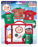 This is the packaging that this Elf on the Shelf shirt kit comes in. It reads "Santaverse. The Elf on the Shelf. 3 t-shirts and keepsake suitcase."