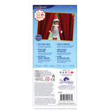 This is the back of the packaging that this elf dress comes in. It reads "Santaverse. The Elf on the Shelf. Official North Pole Style Santa Approved. Tiny tinsel dress. Place for your elves to find and they will know what to do."