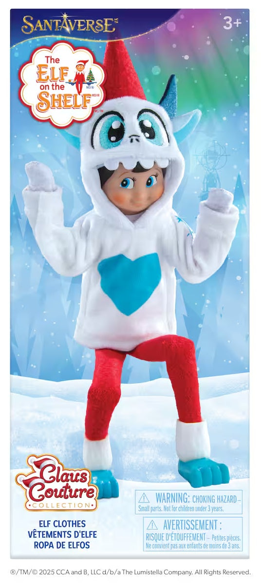 This image shows the packaging that these Elf on the Shelf clothes come in. It reads "Santaverse. The Elf on the Shelf Claus Couture Collection Elf Clothes."
