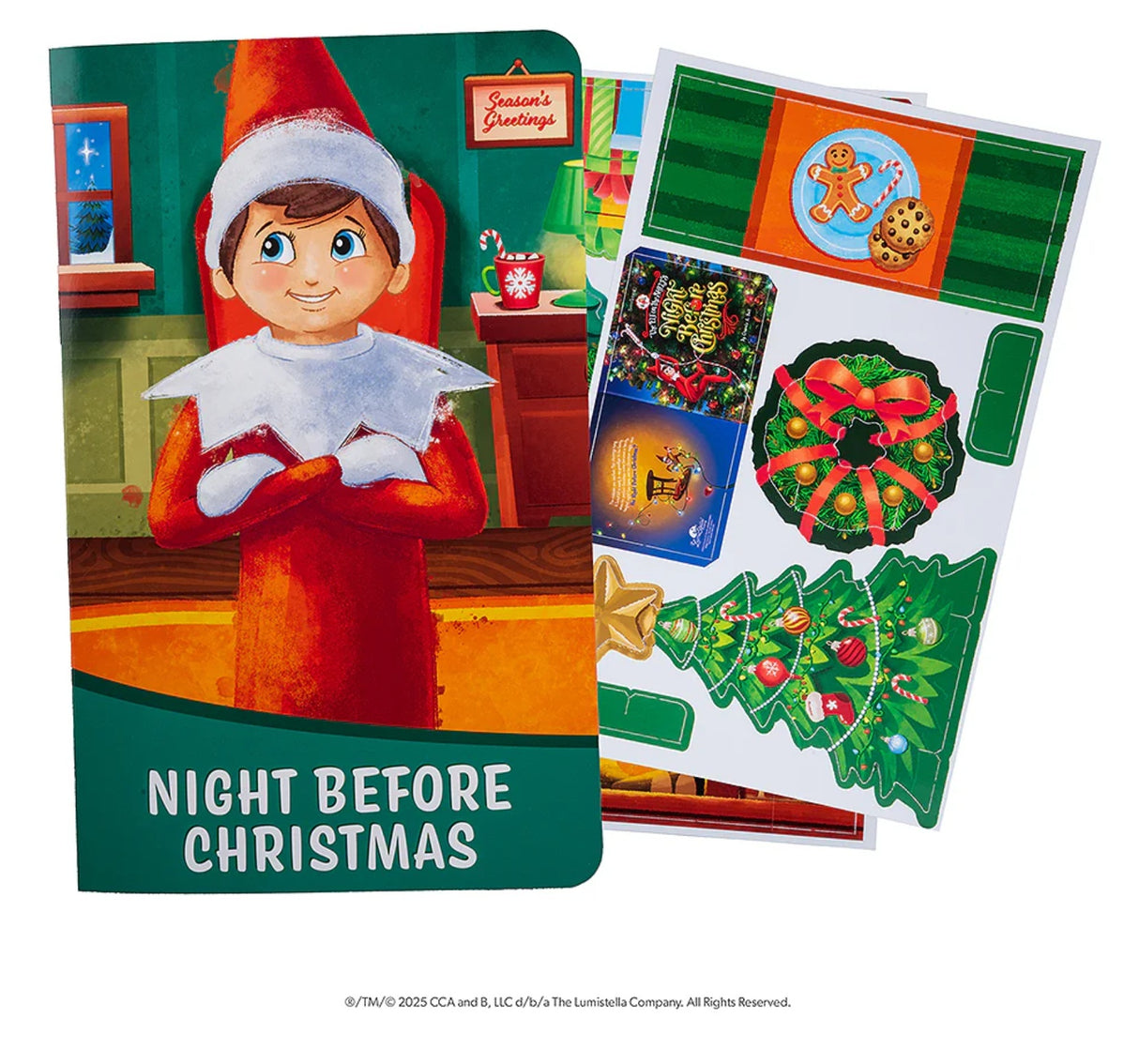 This image shows the Night Before Christmas folder and all the different things included in this kit.