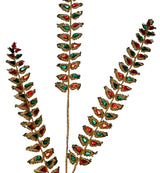 This is an up close look at the gold, red and green leaves.