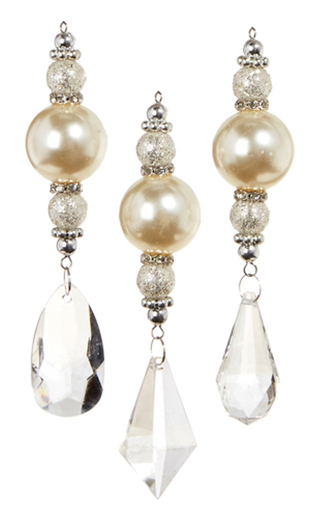 This image shows the three crystal pearl drop ornament options.