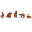 This is a set of 5 Lemax figurines that are designed to look like gingerbread cookies shaped like different animals. They all have white "frosting" like details.