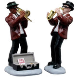 This is a set of two Lemax figurines designed to look like two men playing instruments. 