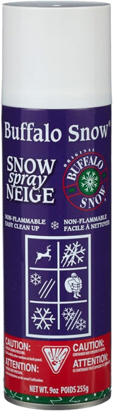 This image shows the can of Buffalo Snow Spray on a white background. It reads "Buffalo Snow. Snow Spray. Non-flammable."