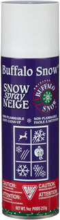 This image shows the can of Buffalo Snow Spray on a white background. It reads "Buffalo Snow. Snow Spray. Non-flammable."