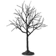 This is a small Lemax Spooky Town tree accessory. It has a lot of bare branches. The color is a dark brown with little white specks on it.
