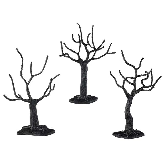 This is a set of 3 Lemax Spooky Town trees. The trunks are knotty and the branches are bare.