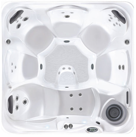 This is a picture of the hot tub from above so you can see all the jets and the seats and the footwell.
