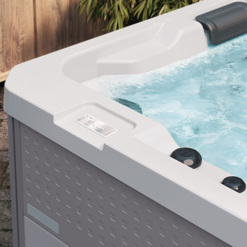 This is an up close view of the control panel on the hot tub.