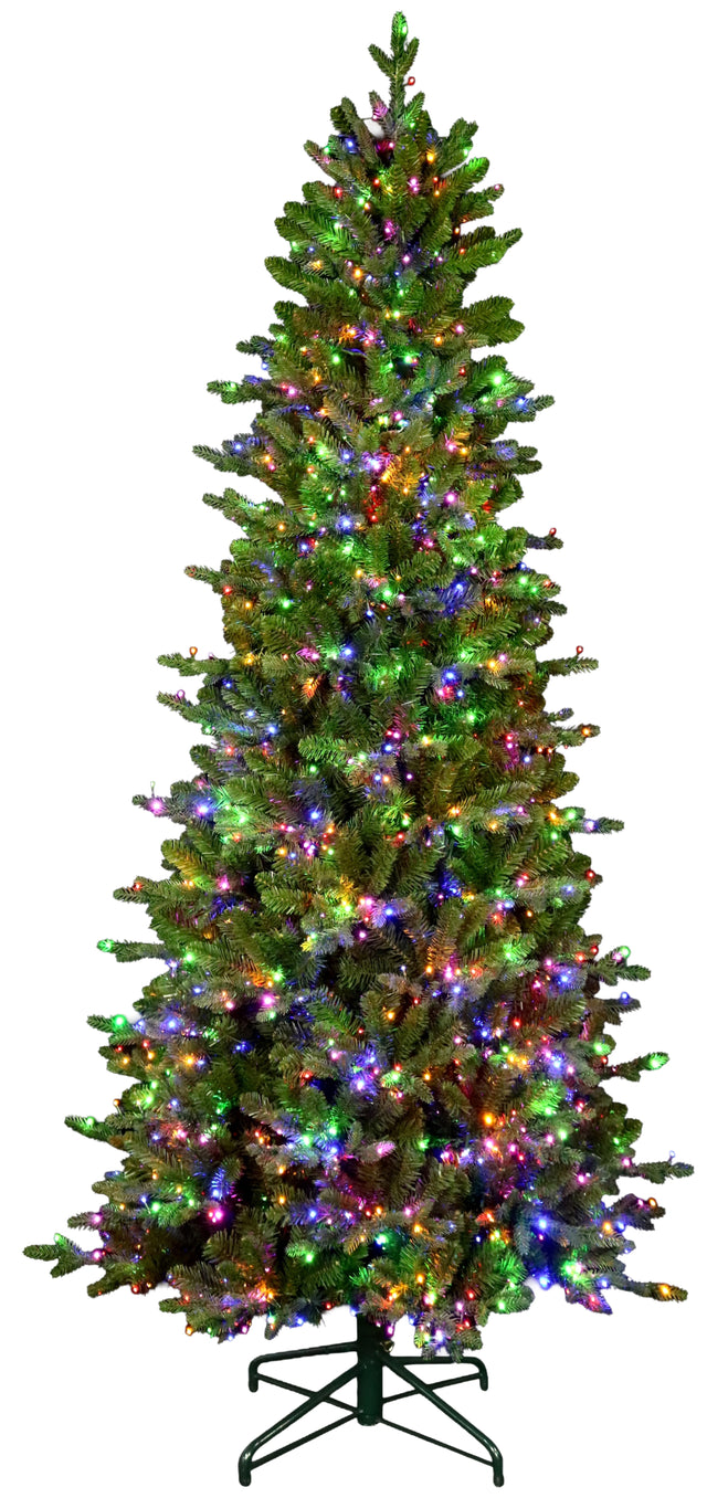 This image shows this specific tree with the multi-colored Starry LED lights on on a white background.