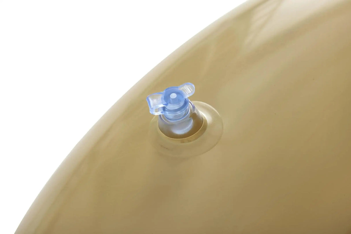 This is an up close view of the valve where you blow air into it to inflate.