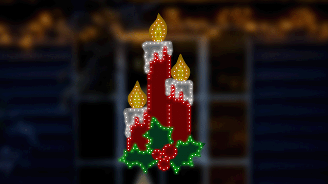 This animated image shows the candle trio and all the lights are twinkling.