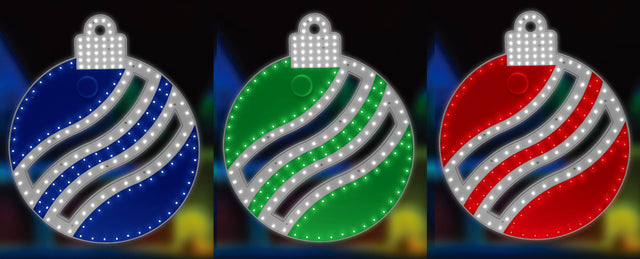 This is a compilation image showing the three different LED ornament color options.
