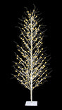 This image shows the 6 ft. fake birch tree on a black background. The frame, branches and base are all white. The lights are warm white.