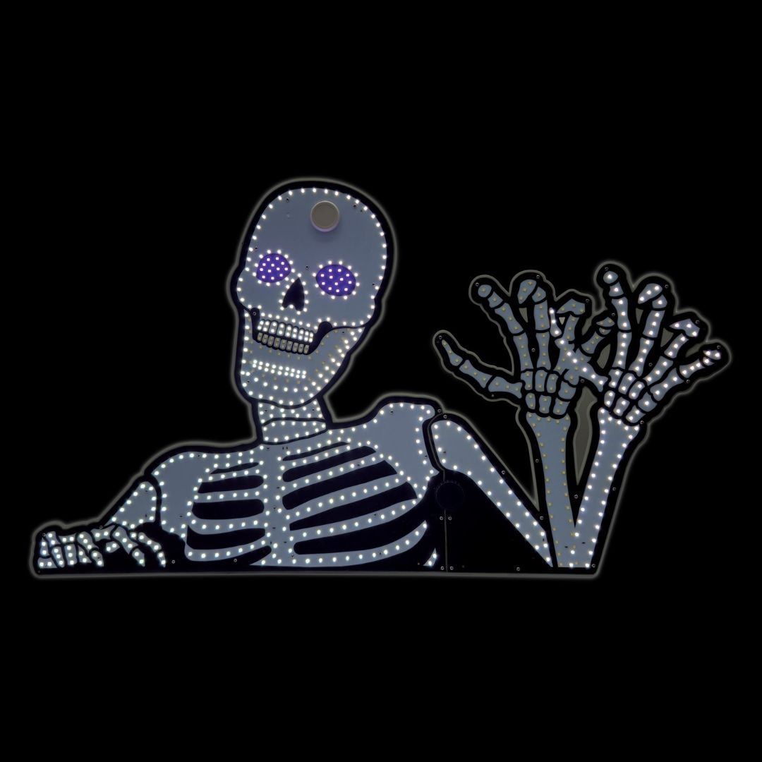 This is a still image showing the skeleton smiling and waving.