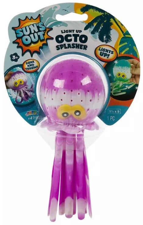 Rubber and foam toy shaped like an octopus. You squeeze the head and it lights up. Fun for the pool.