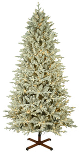 This image shows the flocked Christmas tree pre-lit with Warm White Starry Lights. The tree is up against a white background.