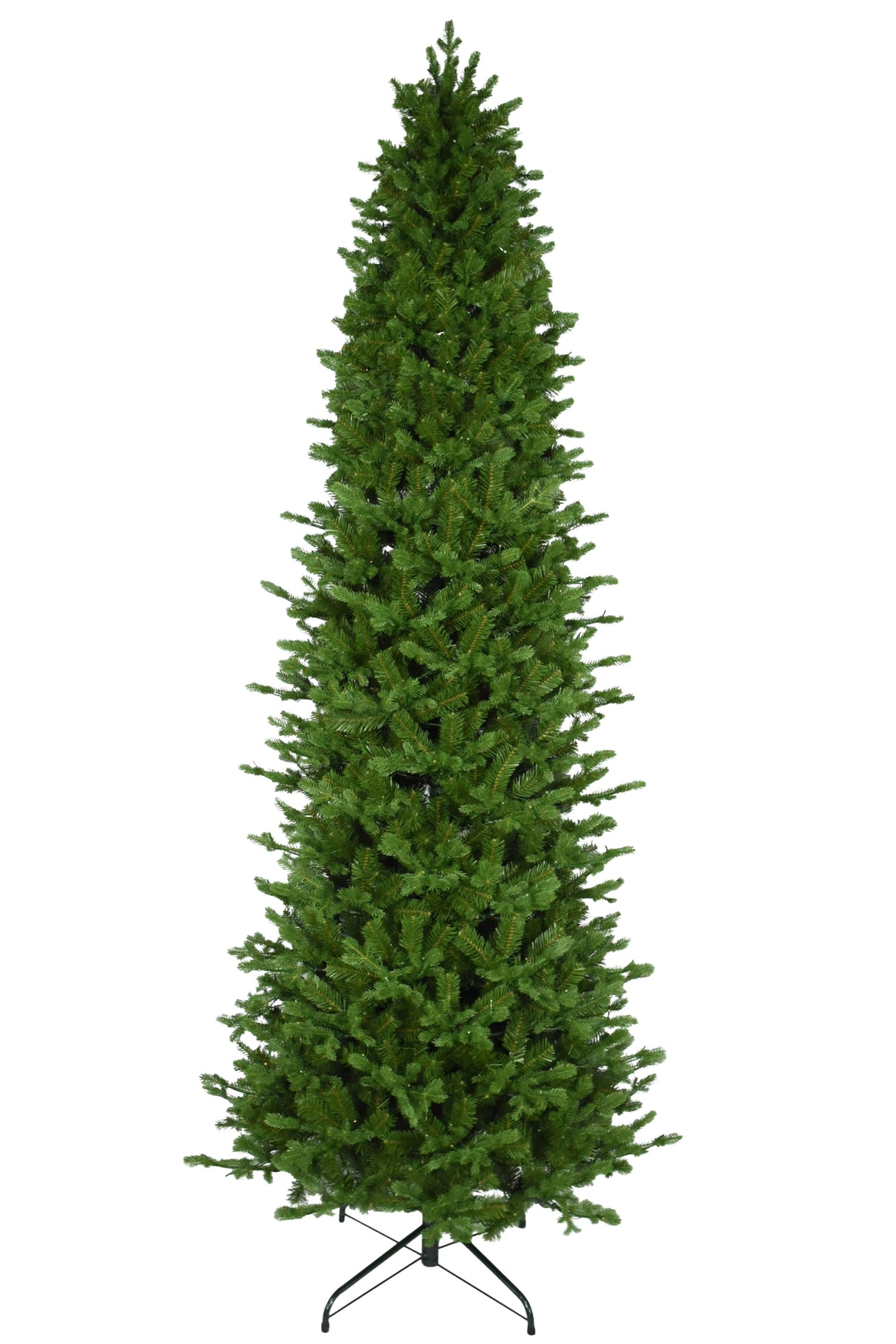 This image shows this specific artificial tree with the lights turned off. This tree is up against a white background.
