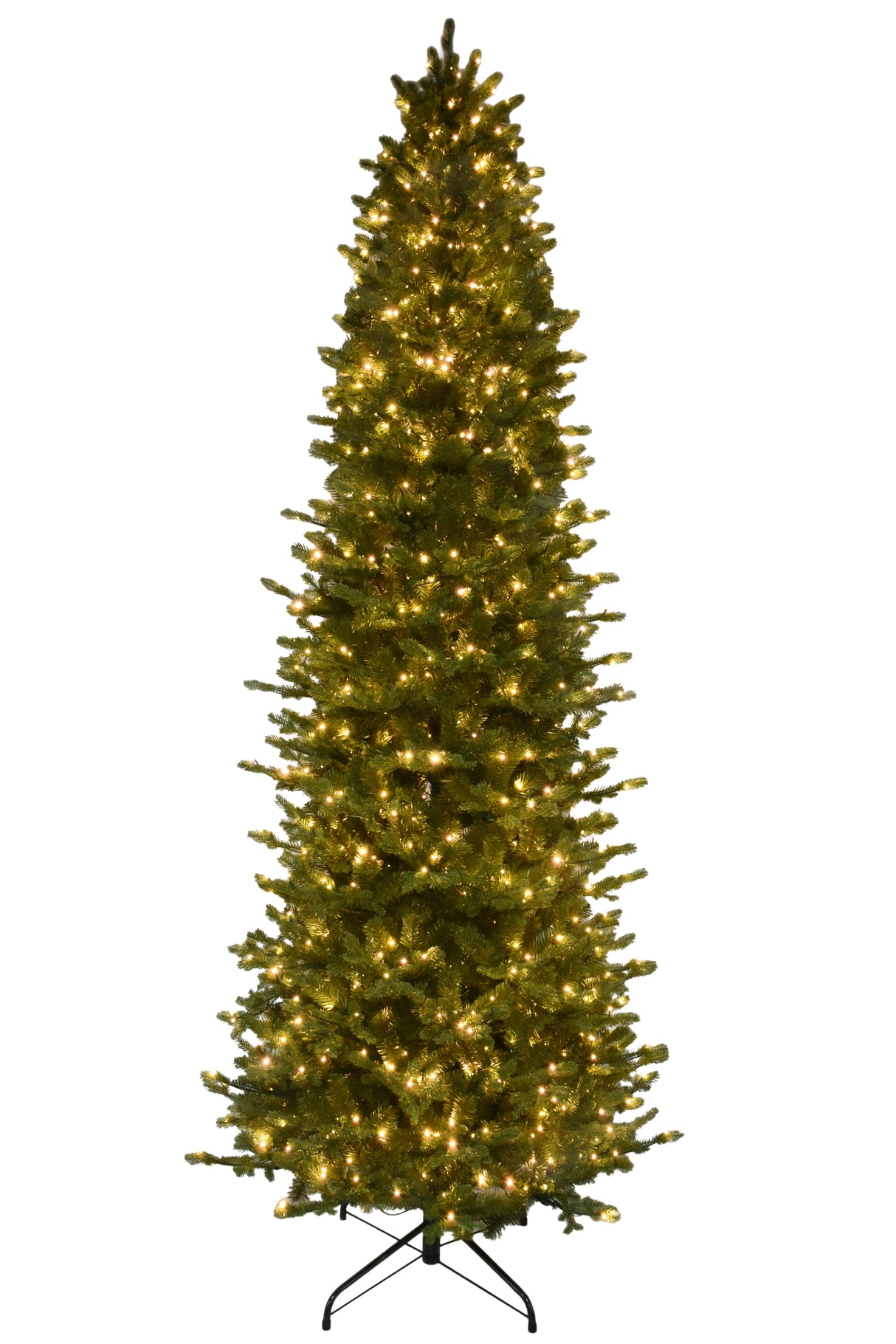 This image shows this specific artificial tree pre-lit with Warm White Starry Lights. This tree is up against a white background.