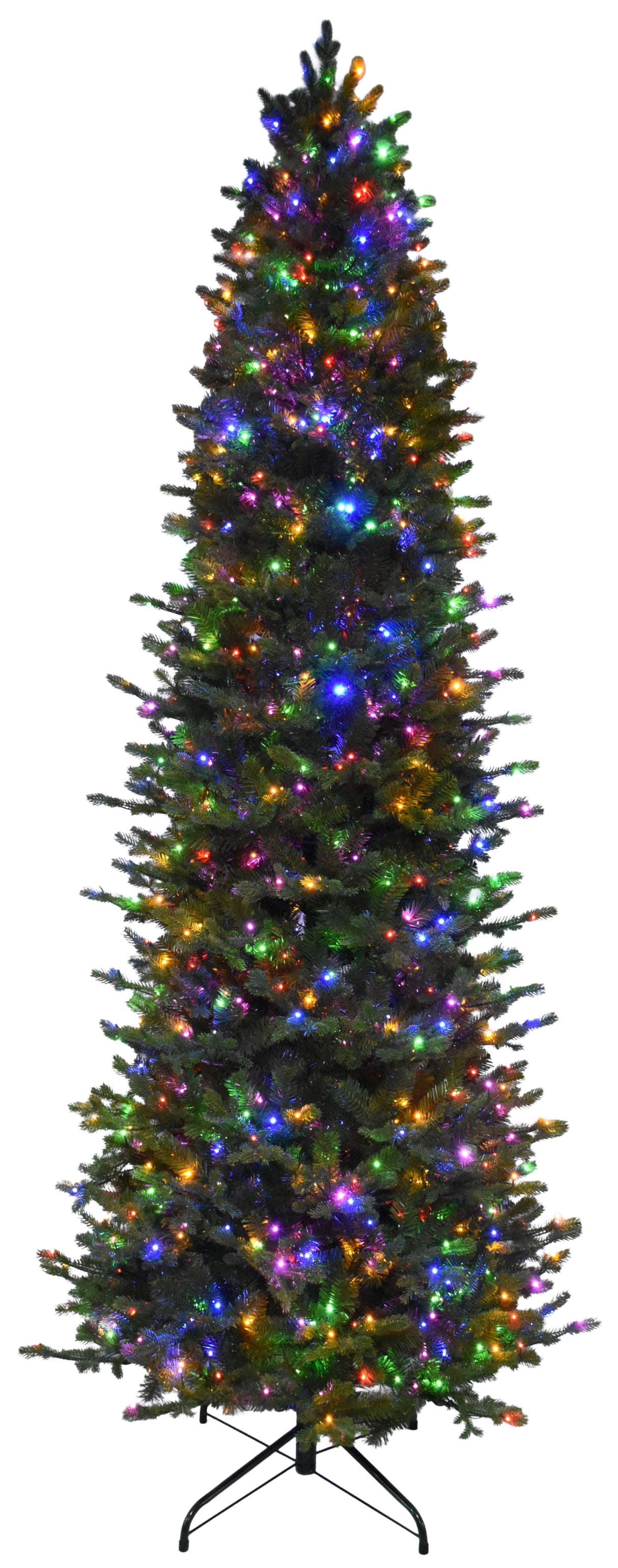 This image shows the 9 ft. artificial tree with Multi-Colored Starry Lights. This tree is up against a white background.