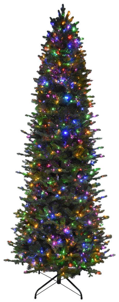 This image shows the 9 ft. artificial tree with Multi-Colored Starry Lights. This tree is up against a white background.