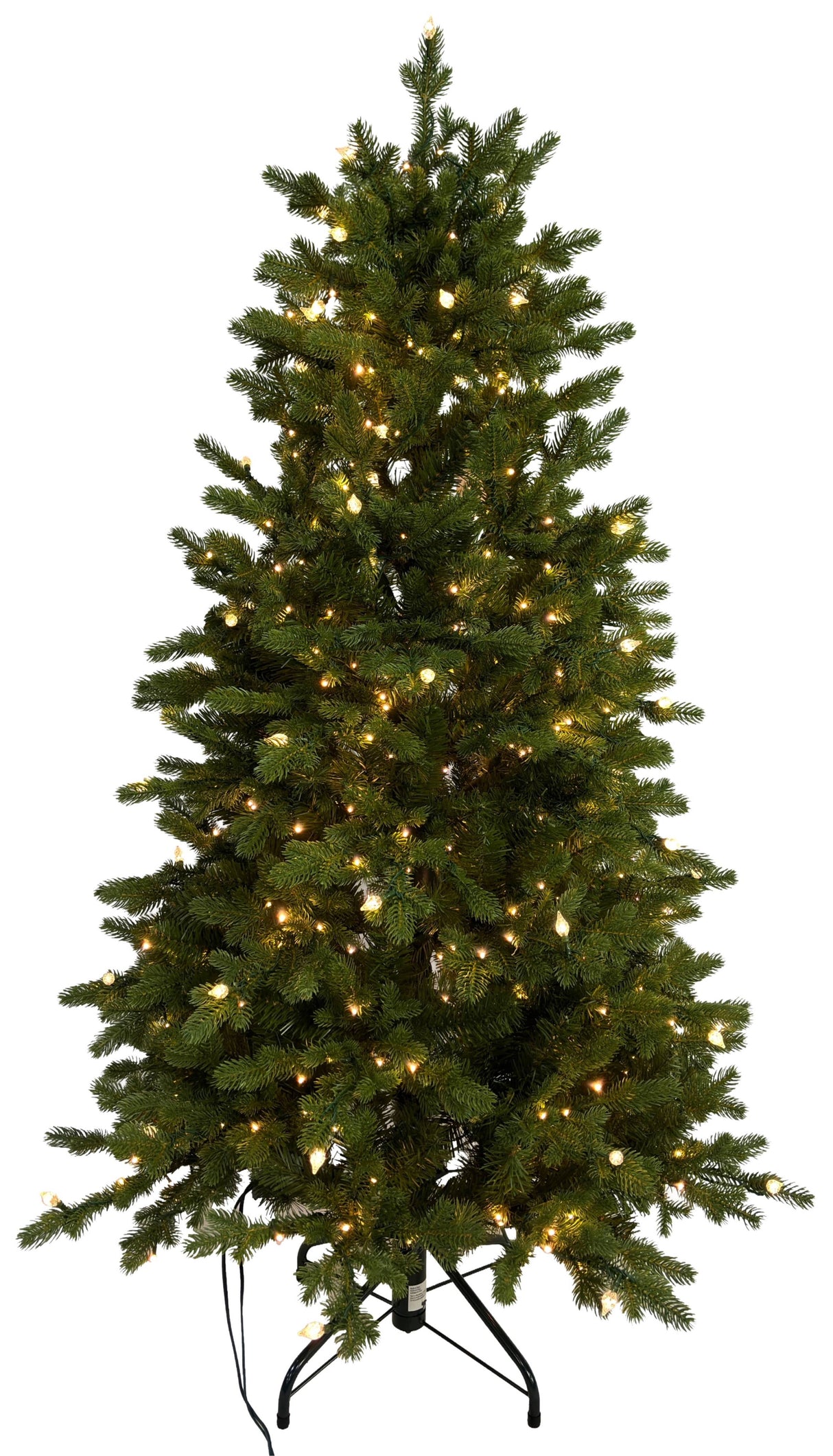 This image shows this specific artificial tree pre-lit with Warm White Starry Lights. This tree is up against a white background.