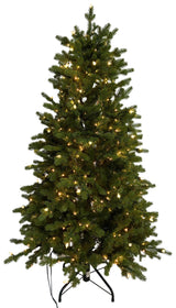 This image shows this specific artificial tree pre-lit with Warm White Starry Lights. This tree is up against a white background.