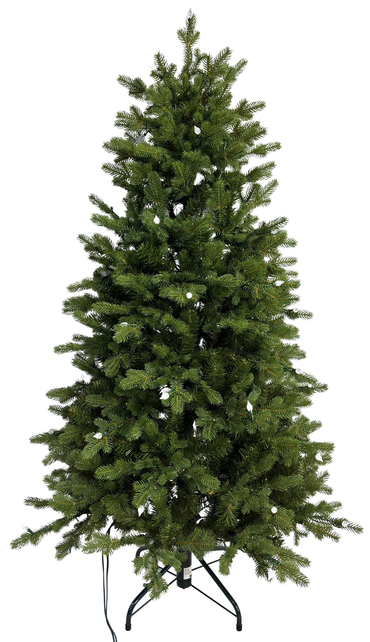 This image shows this specific artificial tree with the lights turned off. This tree is up against a white background.