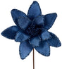 This image shows a Smoke Blue colored poinsettia stem with rounded petals. The center and the edges are decorated with smoke blue colored beads.