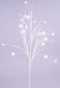 This image shows this white pick spray up against a light purple background. The pick spray features a white stem with white branches. Some of the branches are thick, some of them are thin. On some of the branches, there are white balls.