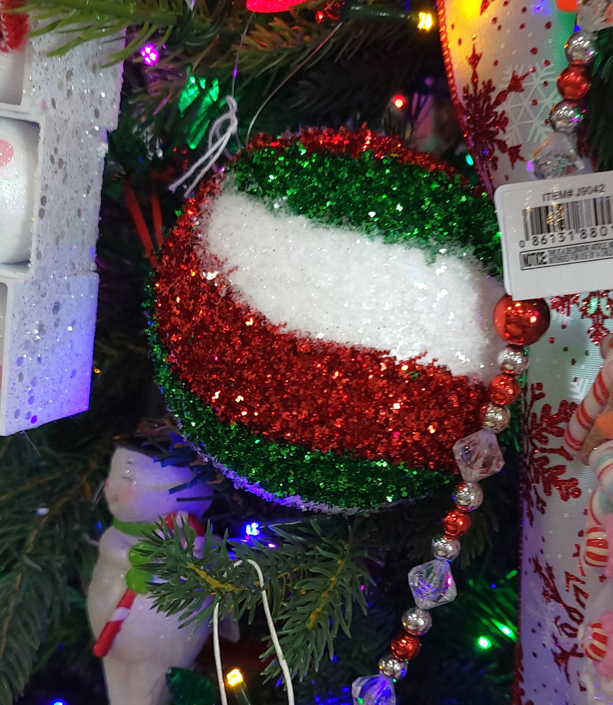 4" Glitter Swirl Ball Ornament (Red/Emerald/White)