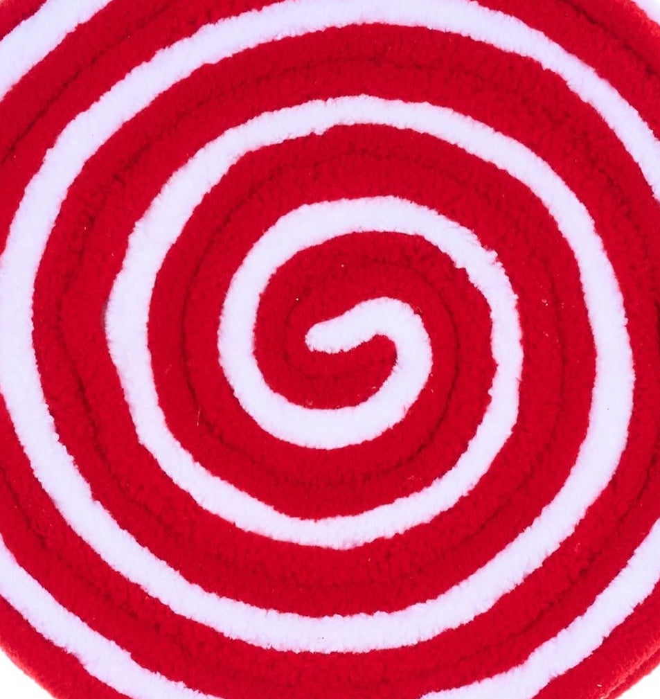 This is an up close view of the red and white swirl on this pick spray.