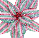 This is an up close view of the striped colors and the red bells in the center of the flower.