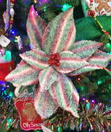 23" Red, Green & White Striped Poinsettia Stem