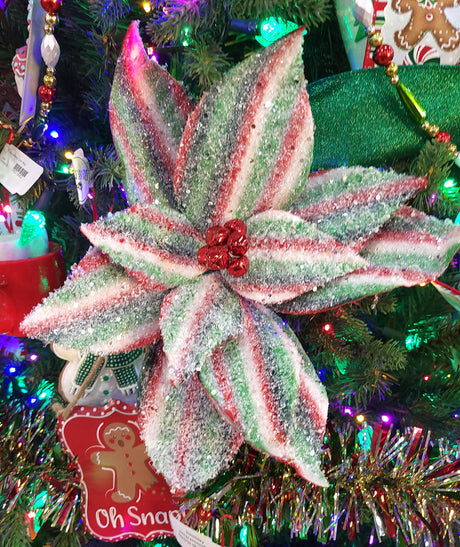 23" Red, Green & White Striped Poinsettia Stem