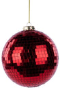 This image shows a round ornament decorated with red mirror tiles.
