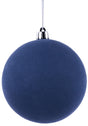 This image shows a dusty blue, smooth, round plastic ornament with a silver string.