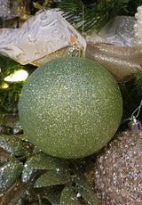 100MM Sage Green Glitter Ball Ornament
