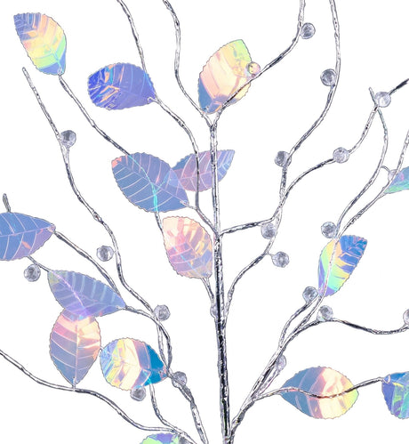This is an up close image of the reflective leaves, stems and beads.