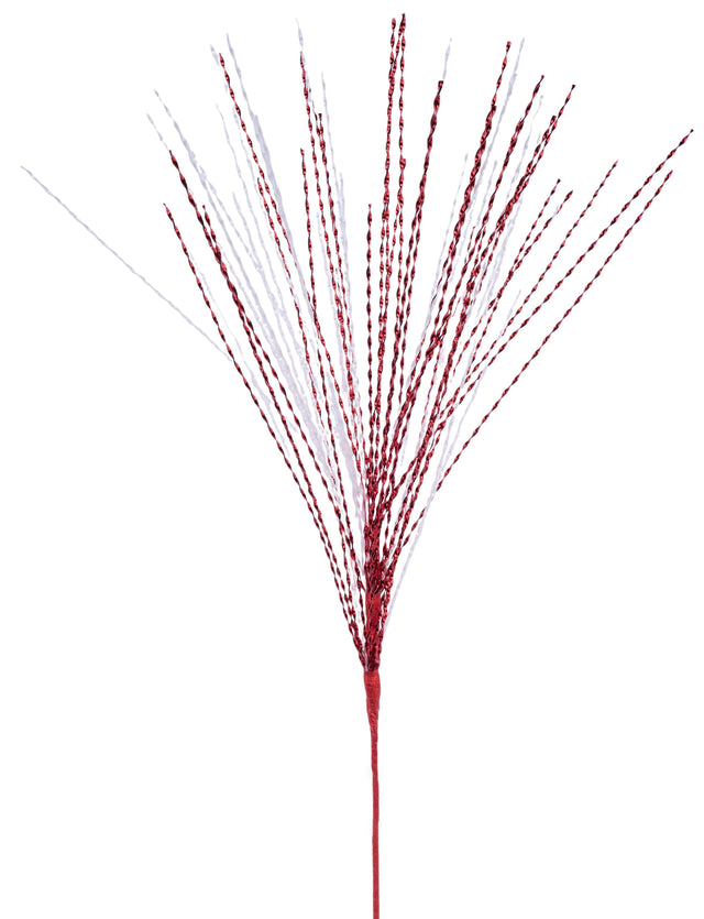 This image shows this pick spray with a red stem and red and white branches that are twisted.