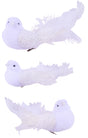 This image shows the three different options for this specific clip-on bird ornament. Each ornament features feathers and glitter and beaded black eyes.