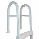 This is an up close view of the handrails on a white background.