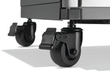 This is an up close view of the grill wheels. They have locking mechanisms.