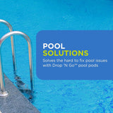 This image shows a ladder going into a pool. It reads "Pool Solutions:  Solves the hard to fix pool issues with Drop 'N Go pool pods."