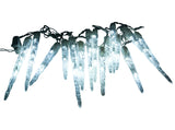 This image shows what the icicle lights look like with the lights turned on.